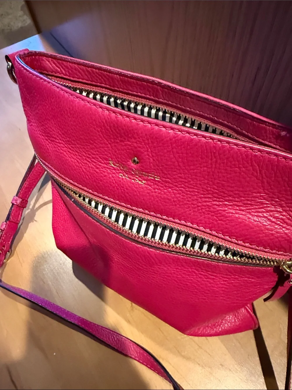 kate spade Hot Pink Pebbled Leather Crossbody with Gold-Tone Chain
